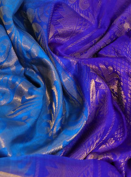 Pure uppada silk saree cs blue and blue with allover zari woven brocade weaves and long zari woven border