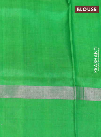 Pure uppada silk saree pink and parrot green with allover thread & silver zari woven buttas and silver zari woven simple border