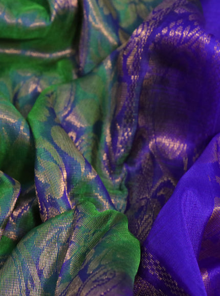 Pure uppada silk saree dual shade of green and blue with allover zari woven brocade weaves and long zari woven border