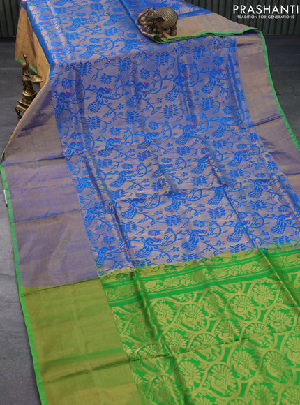 Pure uppada silk saree cs blue and green with allover zari woven brocade weaves and long zari woven border