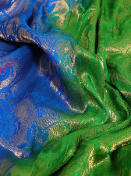 Pure uppada silk saree cs blue and green with allover zari woven brocade weaves and long zari woven border