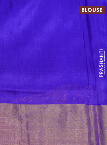 Pure uppada silk saree dual shade of bluish green and blue with allover zari woven brocade weaves and long zari woven border