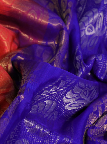 Pure uppada silk saree red shade and blue with allover zari woven brocade weaves and long zari woven border