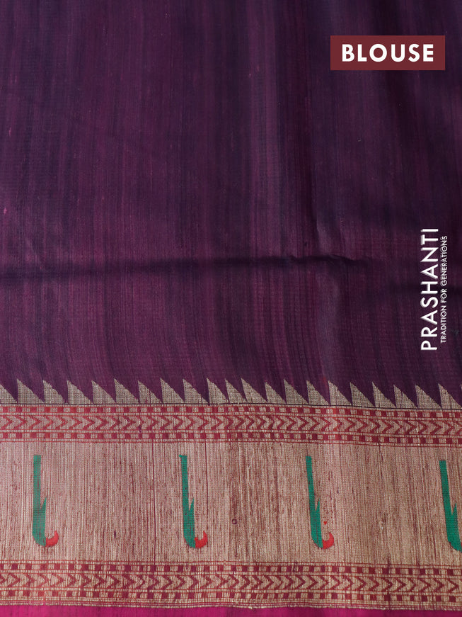 Banarasi handloom dupion silk saree wine shade and purple with zari woven coin buttas and zari woven muniya butta border