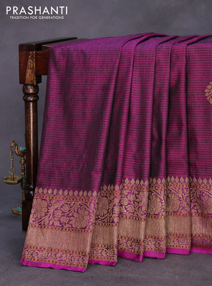 Banarasi handloom dupion silk saree purple with thread & paisley zari woven buttas and floral design zari woven border