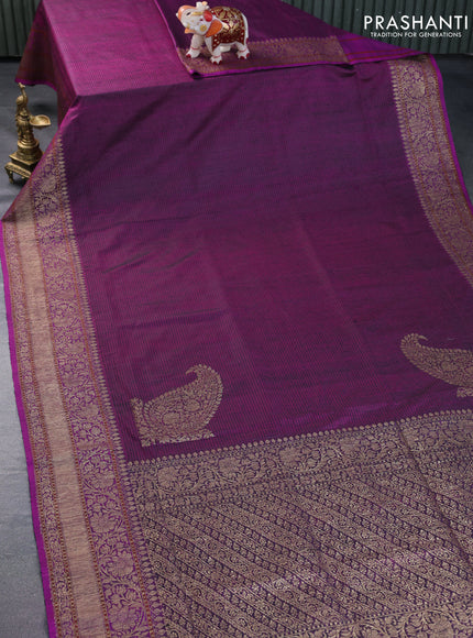 Banarasi handloom dupion silk saree purple with thread & paisley zari woven buttas and floral design zari woven border