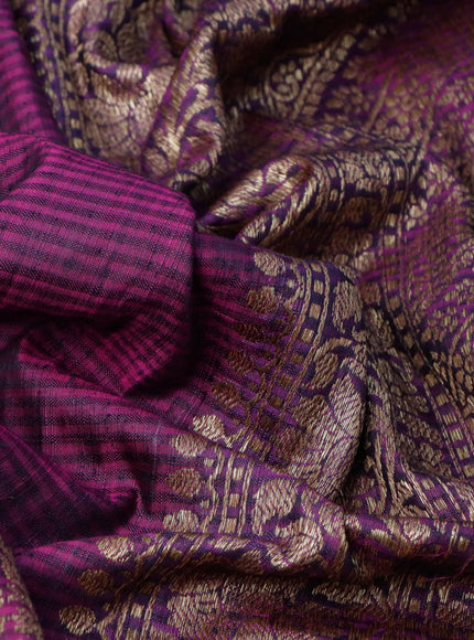 Banarasi handloom dupion silk saree purple with thread & paisley zari woven buttas and floral design zari woven border