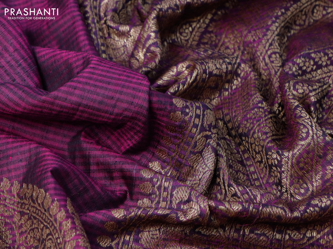 Banarasi handloom dupion silk saree purple with thread & paisley zari woven buttas and floral design zari woven border