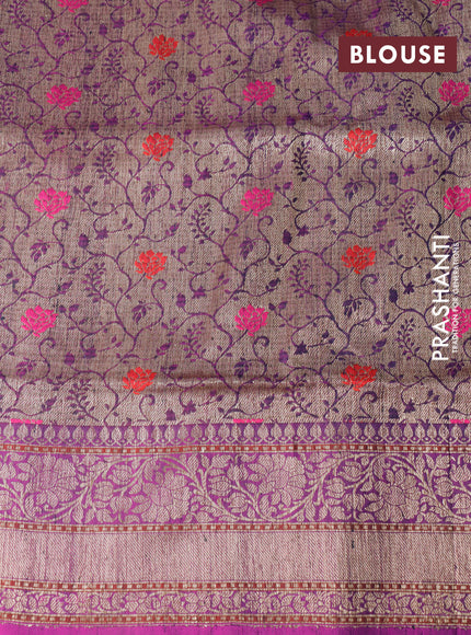 Banarasi handloom dupion silk saree purple with thread & paisley zari woven buttas and floral design zari woven border