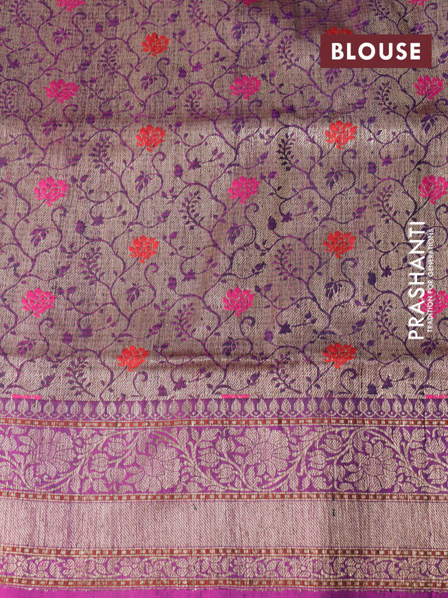 Banarasi handloom dupion silk saree purple with thread & paisley zari woven buttas and floral design zari woven border