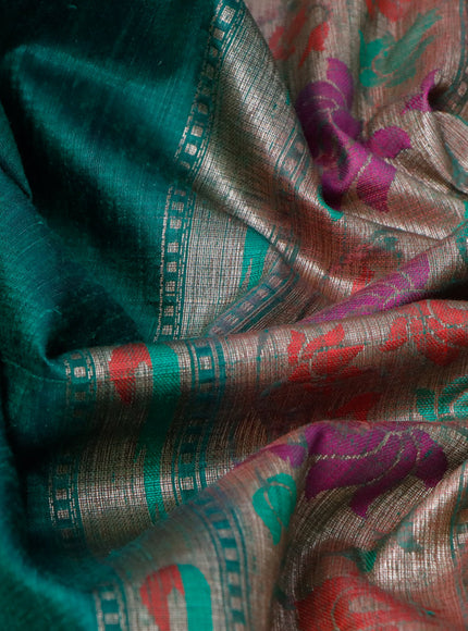 Banarasi handloom dupion silk saree green and purple with zari woven coin buttas and zari woven muniya butta border