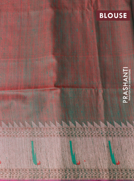 Banarasi handloom dupion silk saree green and purple with zari woven coin buttas and zari woven muniya butta border