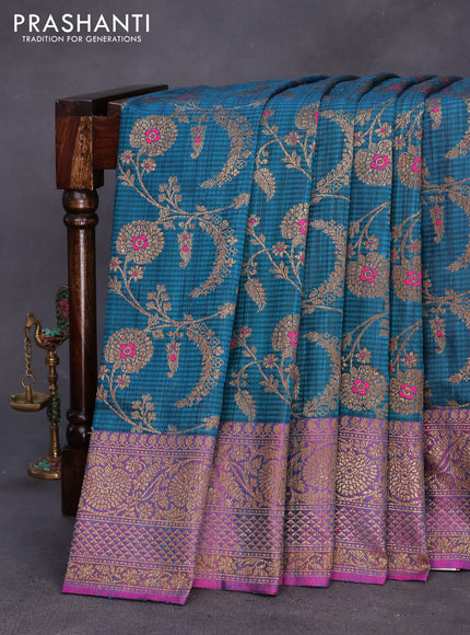 Banarasi handloom dupion silk saree cs blue and purple with allover thread & zari woven floral weaves and woven border