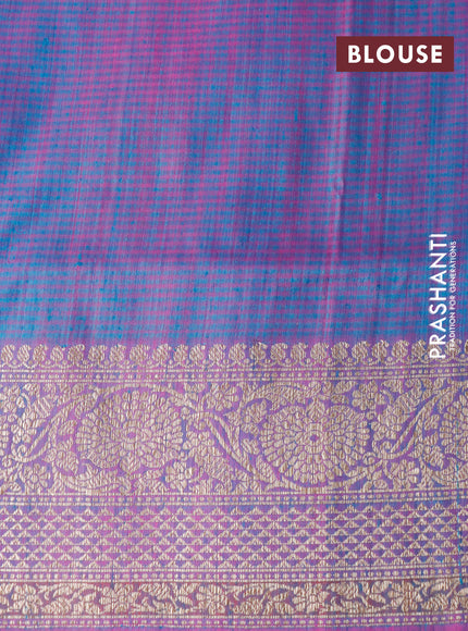 Banarasi handloom dupion silk saree cs blue and purple with allover thread & zari woven floral weaves and woven border