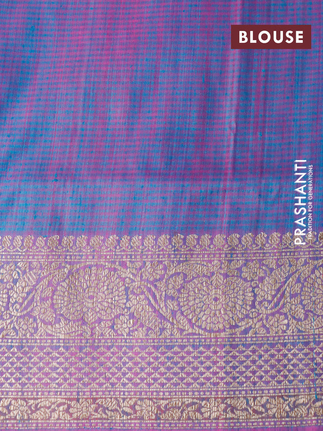 Banarasi handloom dupion silk saree cs blue and purple with allover thread & zari woven floral weaves and woven border