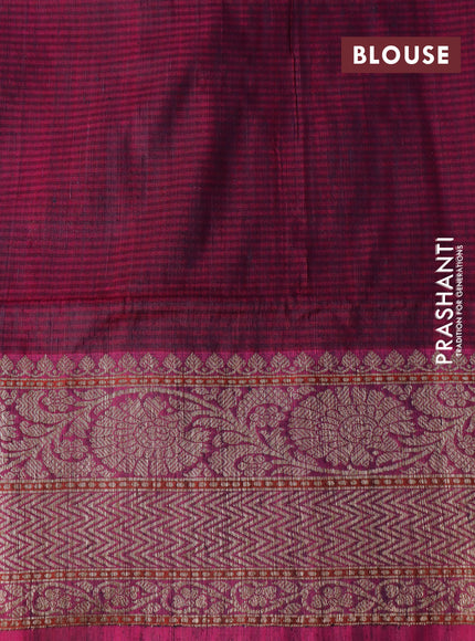 Banarasi handloom dupion silk saree black and magenta pink with thread & zari woven buttas and woven border