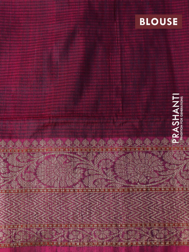 Banarasi handloom dupion silk saree black and magenta pink with thread & zari woven buttas and woven border