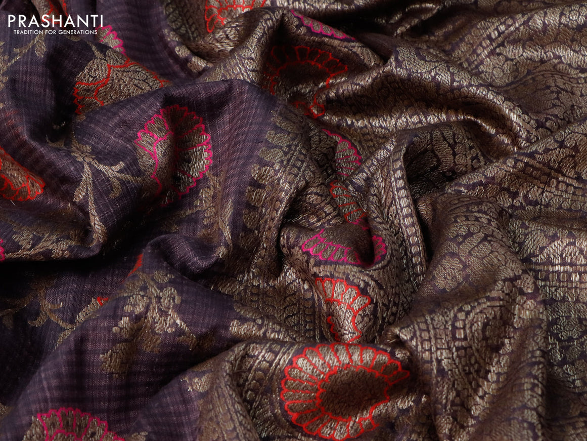 Banarasi handloom dupion silk saree rosy brown and pink with allover thread & zari woven floral weaves and woven border