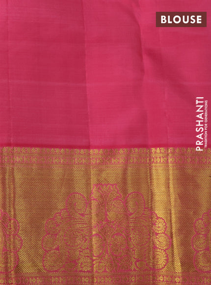 Pure kanchipuram silk saree pista green and pink with zari woven buttas and zari woven border