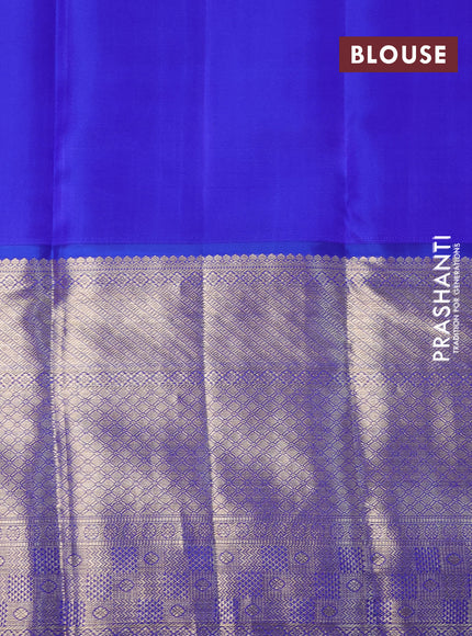 Pure kanchipuram silk saree sandal and blue with allover zari woven brocade weaves and long zari woven border