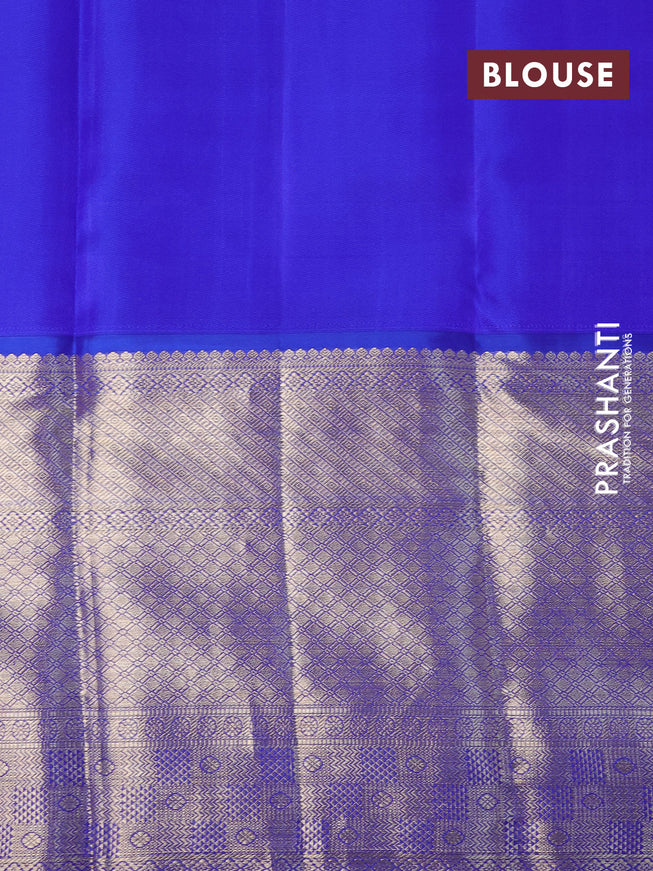 Pure kanchipuram silk saree sandal and blue with allover zari woven brocade weaves and long zari woven border