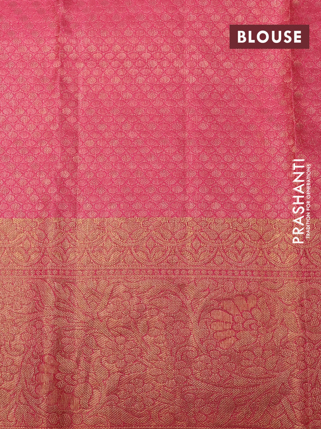 Pure kanchipuram tissue silk saree beige and pink with allover zari woven brocade weaves and zari woven border