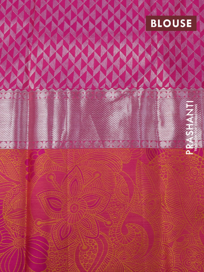 Pure kanchipuram silk saree cream and pink with allover self emboss and zari woven floral design border