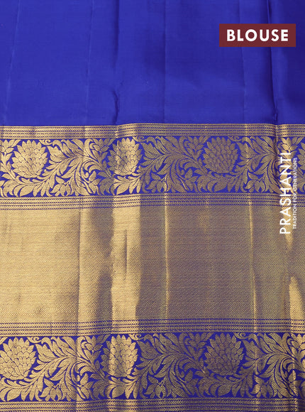 Pure kanchipuram silk saree pink and blue with allover silver zari woven brocade weaves and long zari woven border