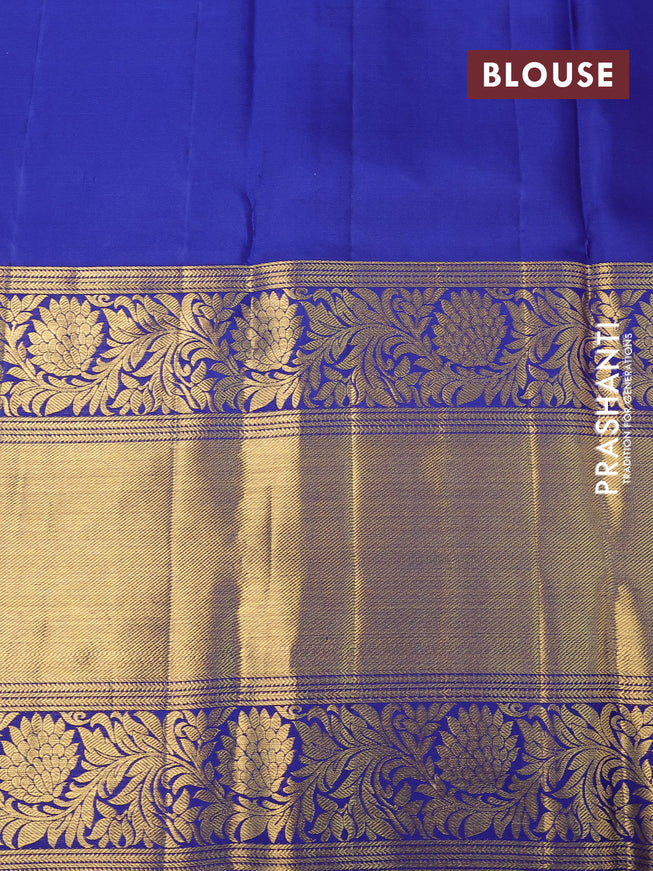 Pure kanchipuram silk saree pink and blue with allover silver zari woven brocade weaves and long zari woven border