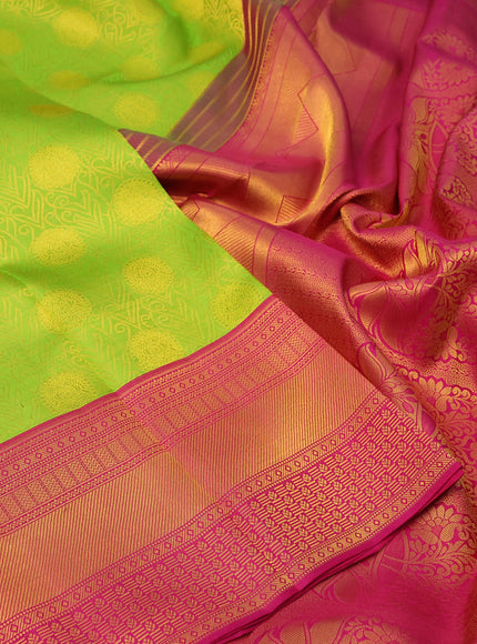 Pure kanchipuram silk saree light green and pink with allover zari woven brocade weaves and zari woven border