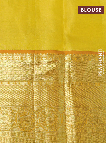 Pure kanchipuram tissue silk saree gold and sandal with allover zari woven brocade weaves and long zari woven border