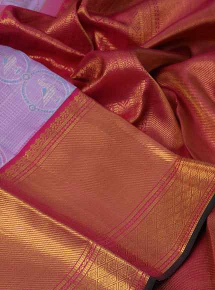 Pure kanchipuram silk saree lavender shade and pink with allover silver zari woven brocade weaves and long zari woven border