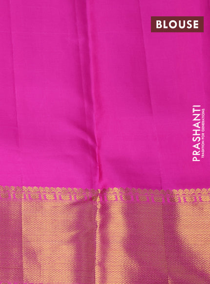 Pure kanchipuram silk saree yellow and pink with allover zari woven brocade weaves and long zari woven border