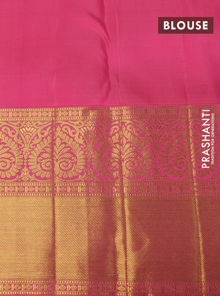 Pure kanchipuram silk saree green and pink shade with allover zari woven brocade weaves and long zari woven border