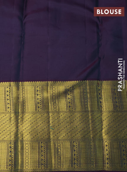 Pure kanchipuram silk saree red and dual shade of purple with allover zari woven brocade weaves and long zari woven border