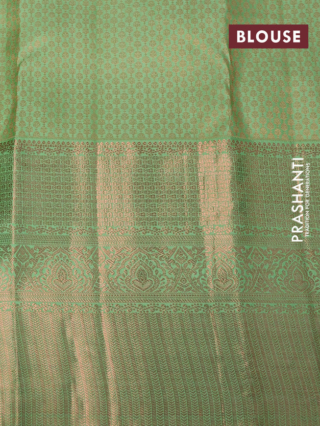 Pure kanchipuram silk saree pastel green with allover copper zari woven brocade weaves and long copper zari woven border