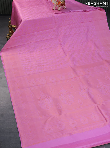 Pure kanchipuram silk saree light pink with allover copper zari woven brocade weaves and copper zari woven border