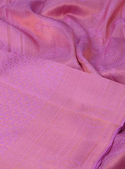 Pure kanchipuram silk saree light pink with allover copper zari woven brocade weaves and copper zari woven border