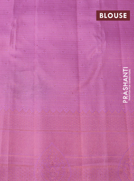 Pure kanchipuram silk saree light pink with allover copper zari woven brocade weaves and copper zari woven border