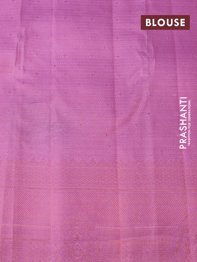 Pure kanchipuram silk saree light pink with allover copper zari woven brocade weaves and copper zari woven border