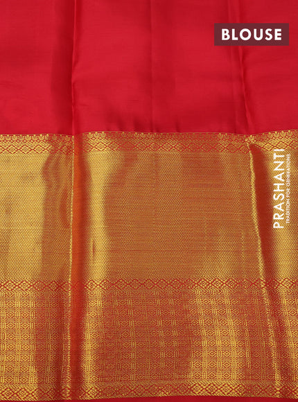 Pure kanchipuram silk saree green and red with allover zari woven brocade weaves and long zari woven border