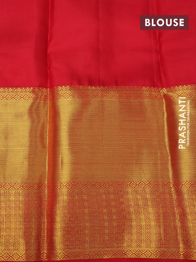 Pure kanchipuram silk saree green and red with allover zari woven brocade weaves and long zari woven border