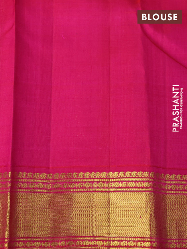 Pure kanchipuram silk saree sandal and pink with plain body and zari woven korvai border