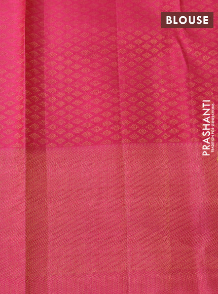 Pure kanchipuram silk saree peach shade and pink with allover zari woven brocade weaves and zari woven border