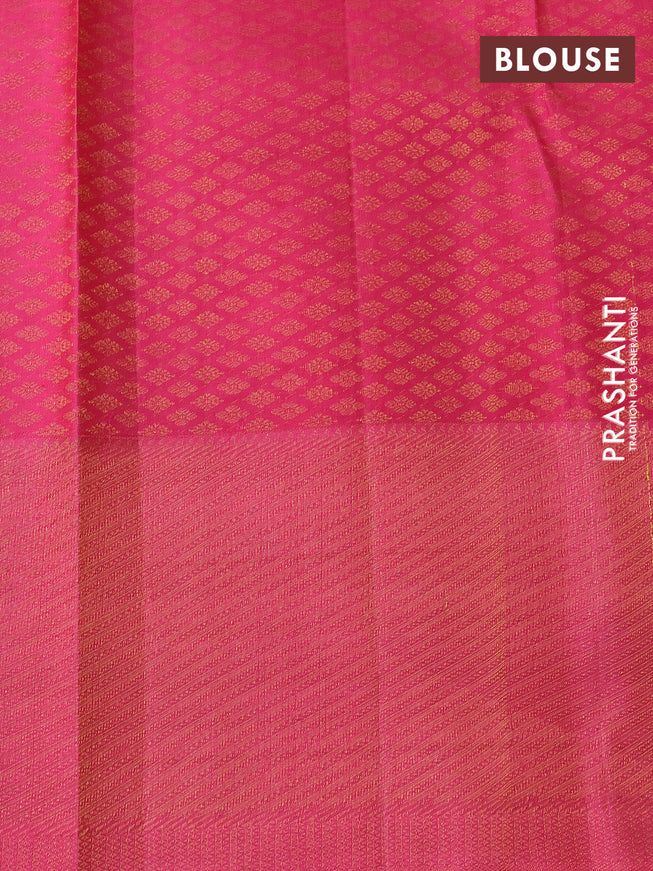 Pure kanchipuram silk saree peach shade and pink with allover zari woven brocade weaves and zari woven border