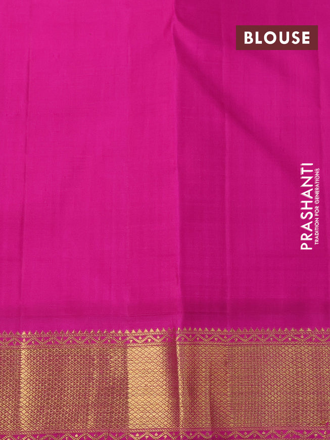 Pure kanchipuram silk saree cream and pink with plain body and zari woven korvai border