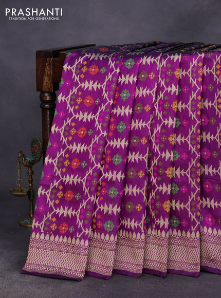 Pure banarasi uppada silk saree purple with allover thread & zari weaves and zari woven border