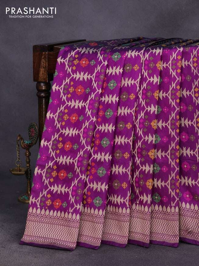 Pure banarasi uppada silk saree purple with allover thread & zari weaves and zari woven border