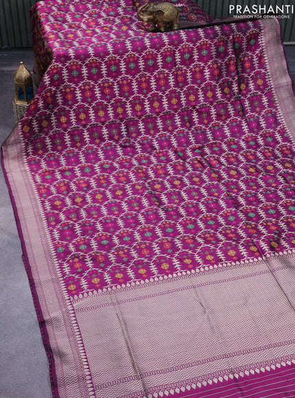 Pure banarasi uppada silk saree purple with allover thread & zari weaves and zari woven border