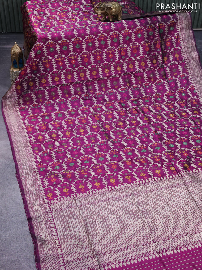 Pure banarasi uppada silk saree purple with allover thread & zari weaves and zari woven border